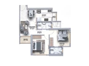 Floor Plan 3 BHK 1250 Sq.ft.
